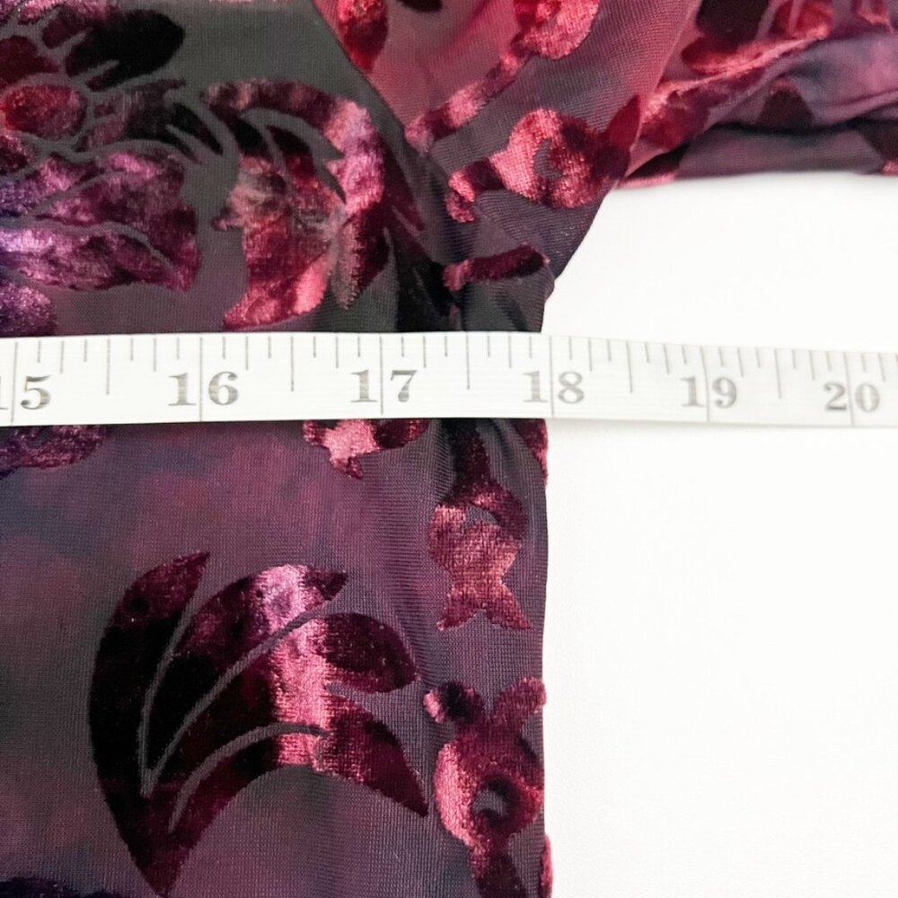 Snoskins Blouse Womens Large Black Red Purple Sheer Velvet Burnout Floral Ruffle - Picture 6 of 11